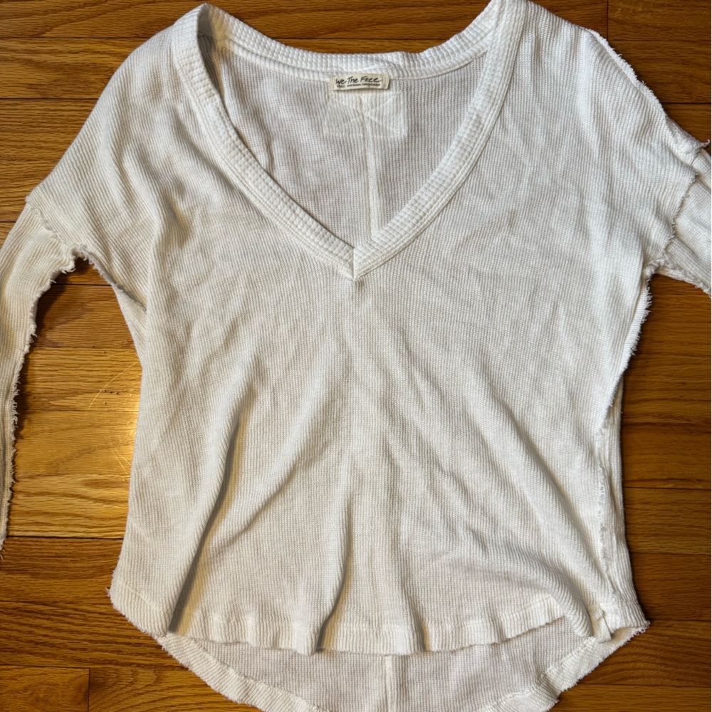 White Free People distressed Long Sleeve/sweater frayed patched size small